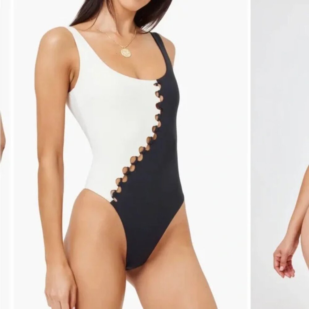 L*Space Solstice Bitsy Cutout Color-block One-Piece Swimsuit  Black white large